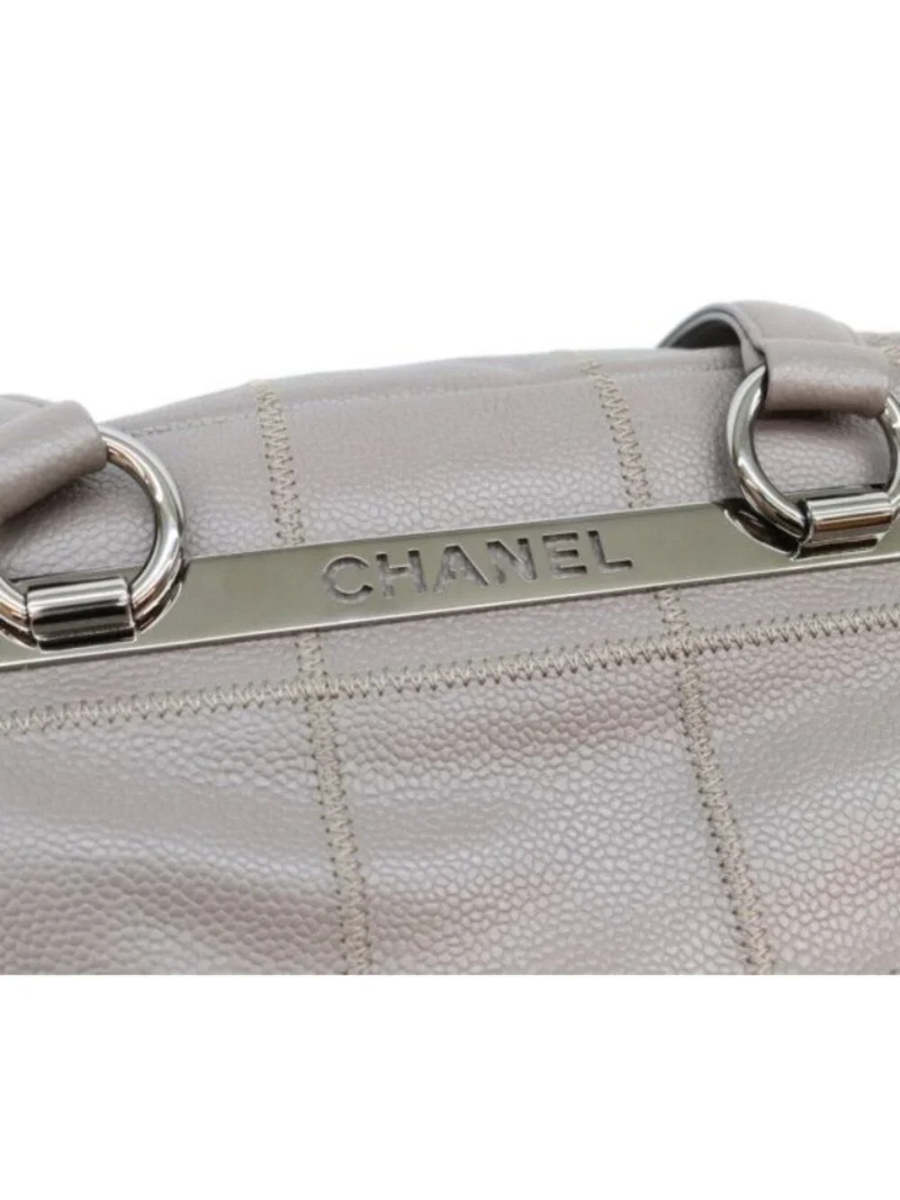 Chanel Gray Caviar Leather Chocolate Bar Mini Boston